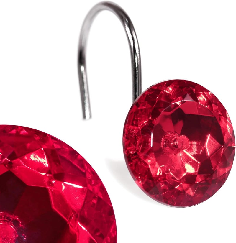 Popkozzi Red Crystal Shower Curtain Hooks: Bling Glitter Sparkle Shiny Round Diamond Decorative Shower Curtain Hooks for Bathroom - Luxury Fancy Glam Burgundy Rhinestones Curtain Rings & Hangers - Set of 12 - Image 1